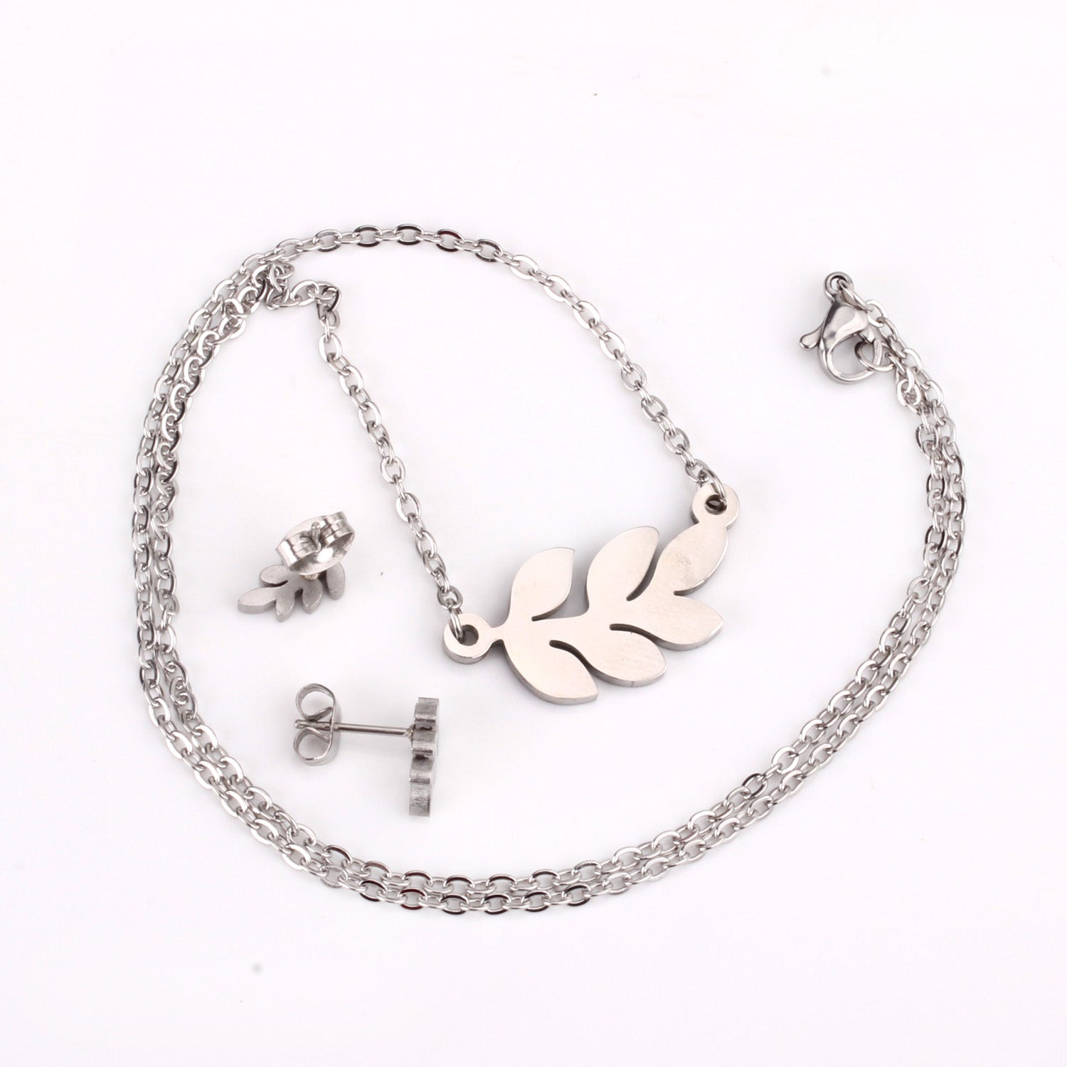 Steel/Gold Faceted Leaf Shape Jewelry Set asonjewelry