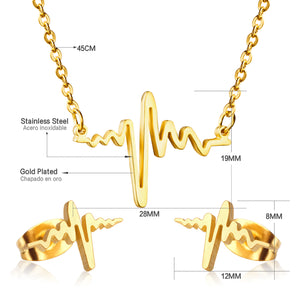 Steel/Gold Current Shape Smooth/Frosted Cut Jewelry Set
