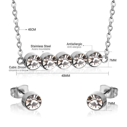 Gold/steel five white diamonds arranged in a word jewelry set asonjewelry