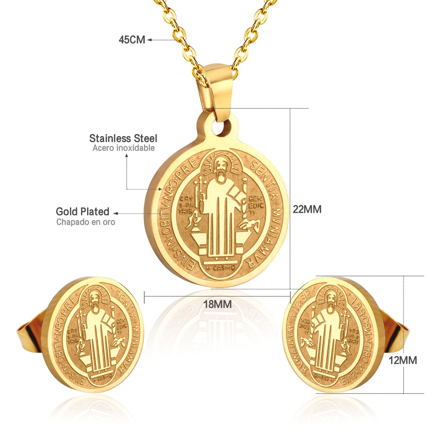 Steel/golden surface etching out the king pattern cut jewelry set without diamonds asonjewelry