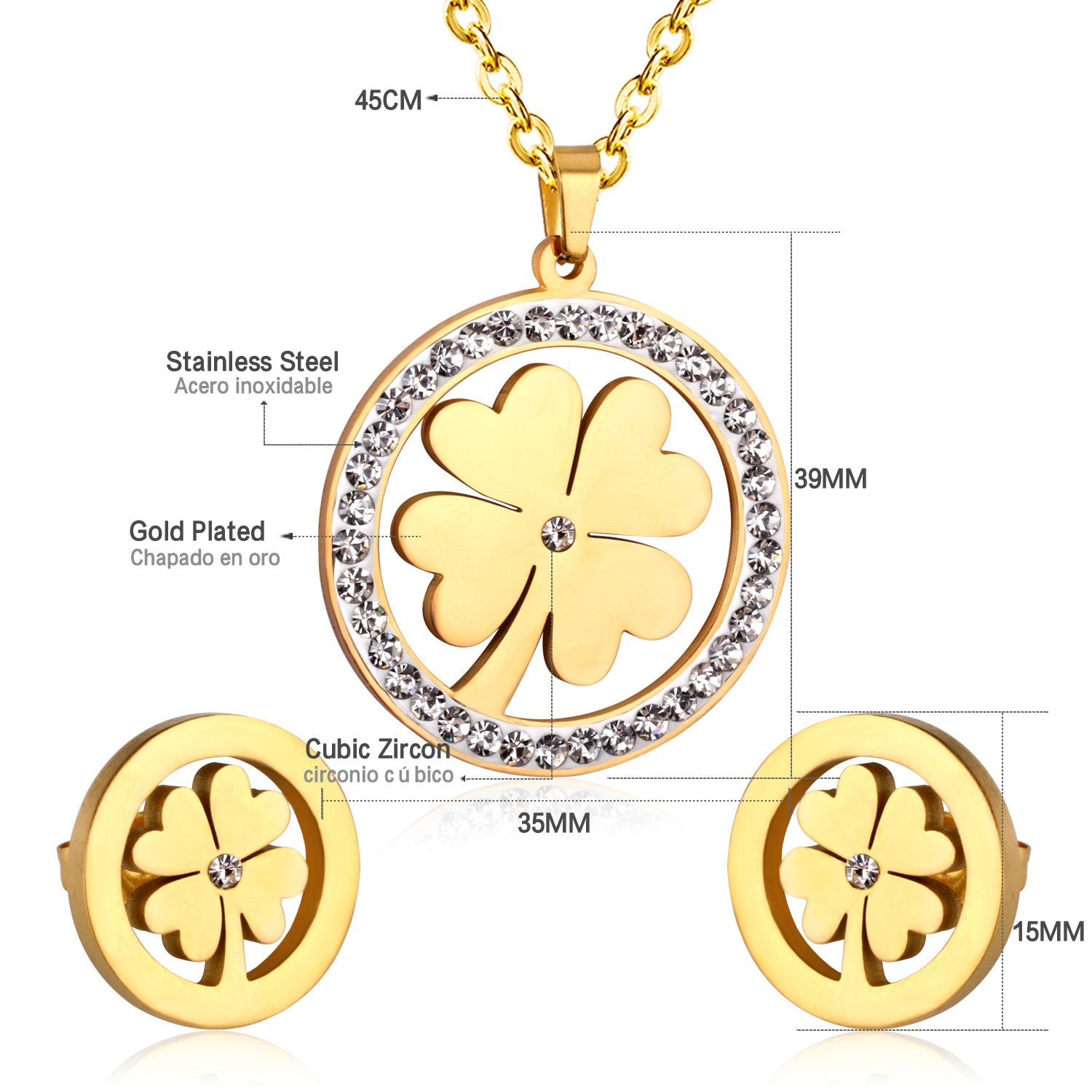 Steel/Golden Smooth Partial Surface Stick Diamond Wispy Small Flower Cut Jewelry Set asonjewelry