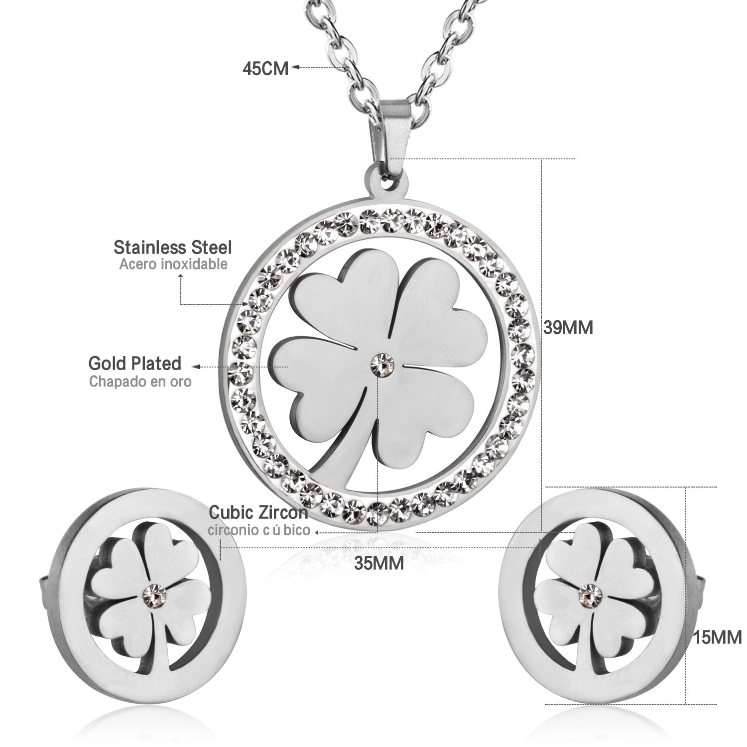 Steel/Golden Smooth Partial Surface Stick Diamond Wispy Small Flower Cut Jewelry Set asonjewelry