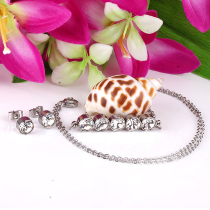 Gold/steel five white diamonds arranged in a word jewelry set asonjewelry