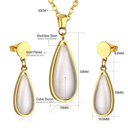 Luxury Weding Dubai Bridal Jewelry Sets Of Necklace And Earing Water Drop Stone Trendy Stainlee Steel Set For Women asonjewelry