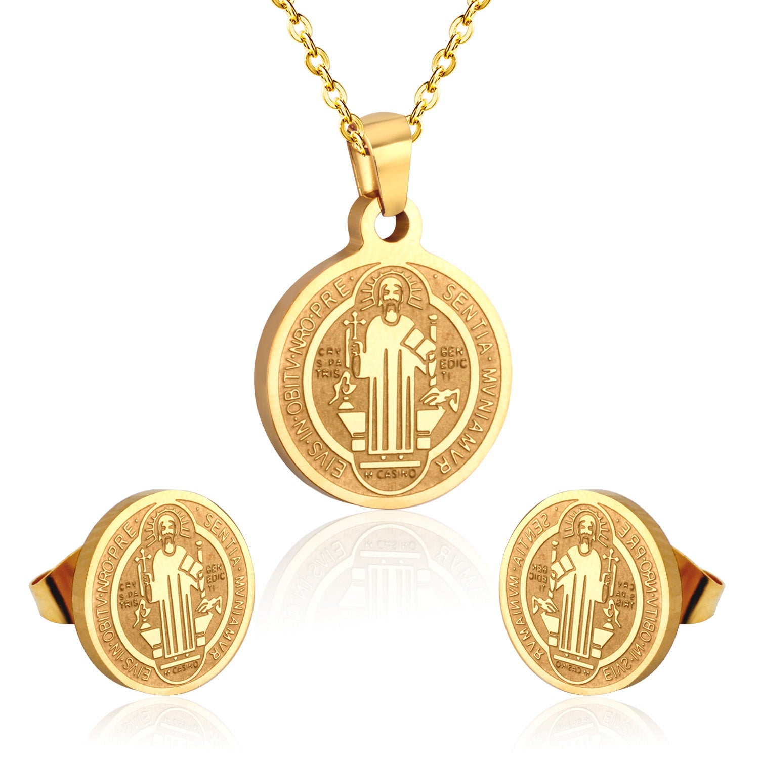 Steel/golden surface etching out the king pattern cut jewelry set without diamonds asonjewelry
