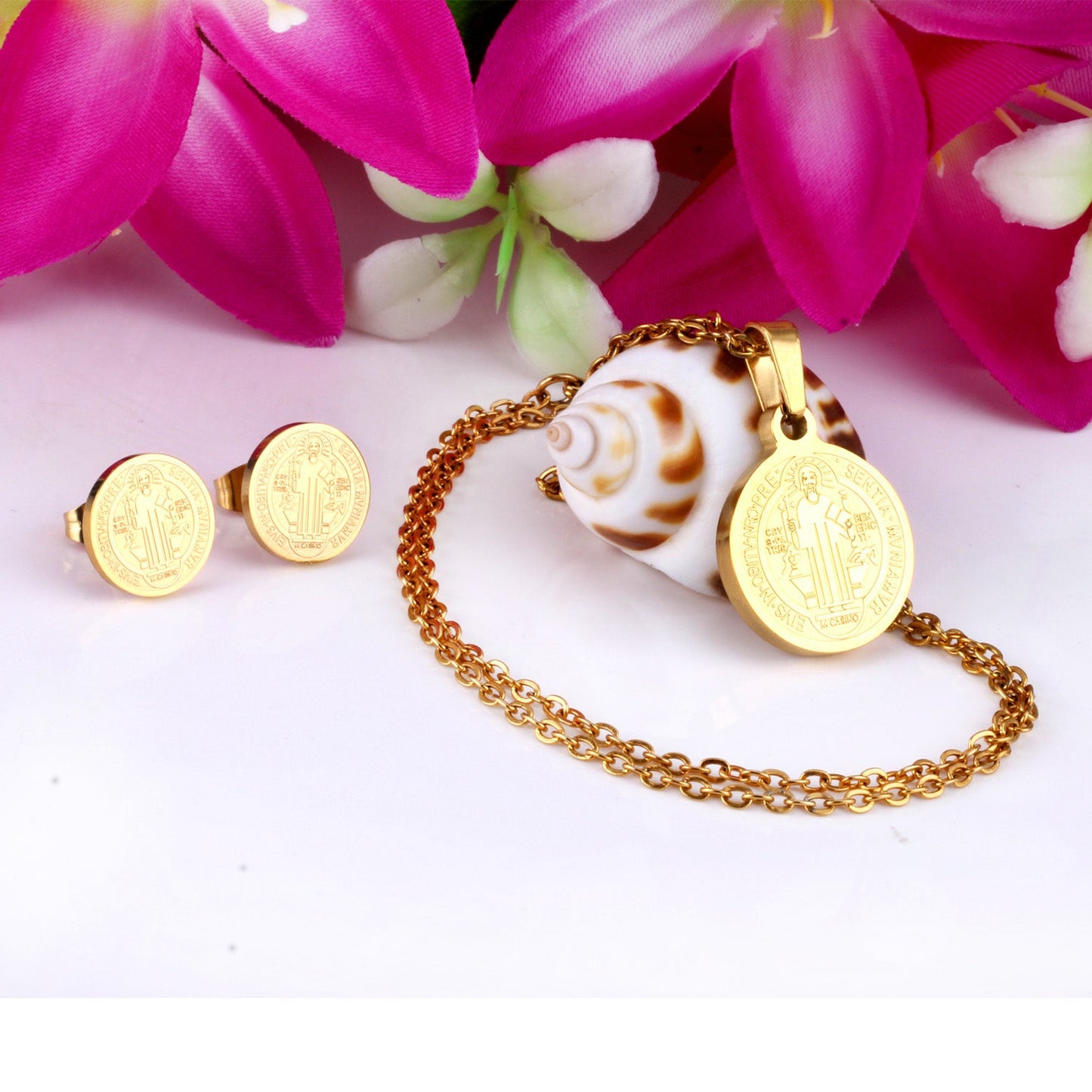 Steel/golden surface etching out the king pattern cut jewelry set without diamonds asonjewelry