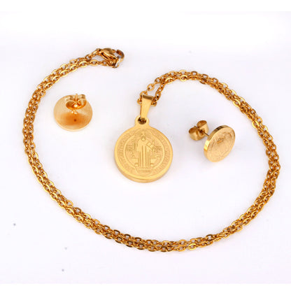 Steel/golden surface etching out the king pattern cut jewelry set without diamonds asonjewelry