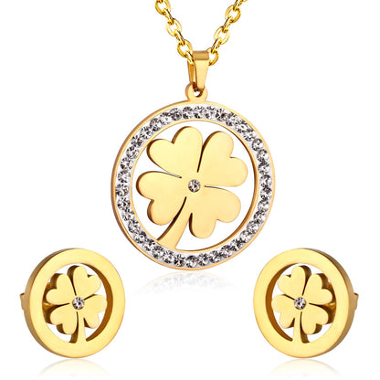 Steel/Golden Smooth Partial Surface Stick Diamond Wispy Small Flower Cut Jewelry Set asonjewelry