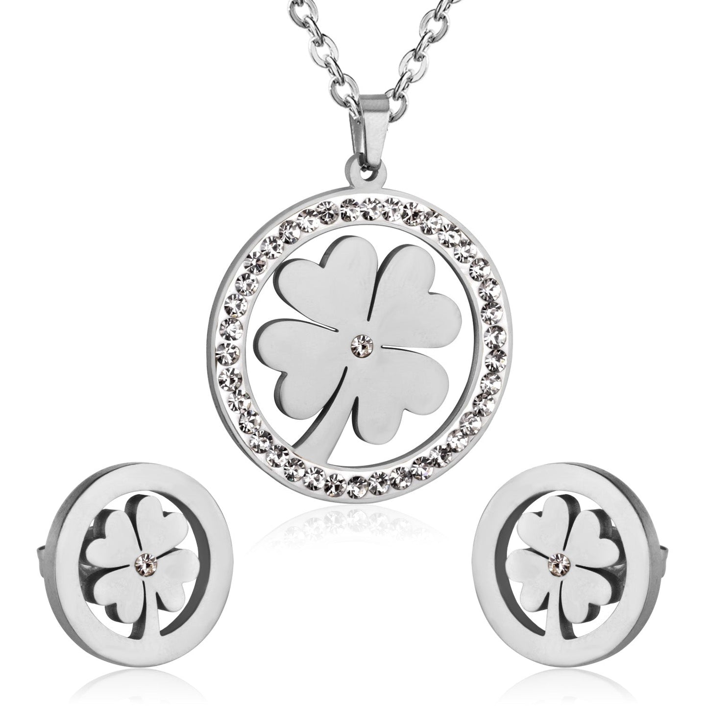 Steel/Golden Smooth Partial Surface Stick Diamond Wispy Small Flower Cut Jewelry Set asonjewelry