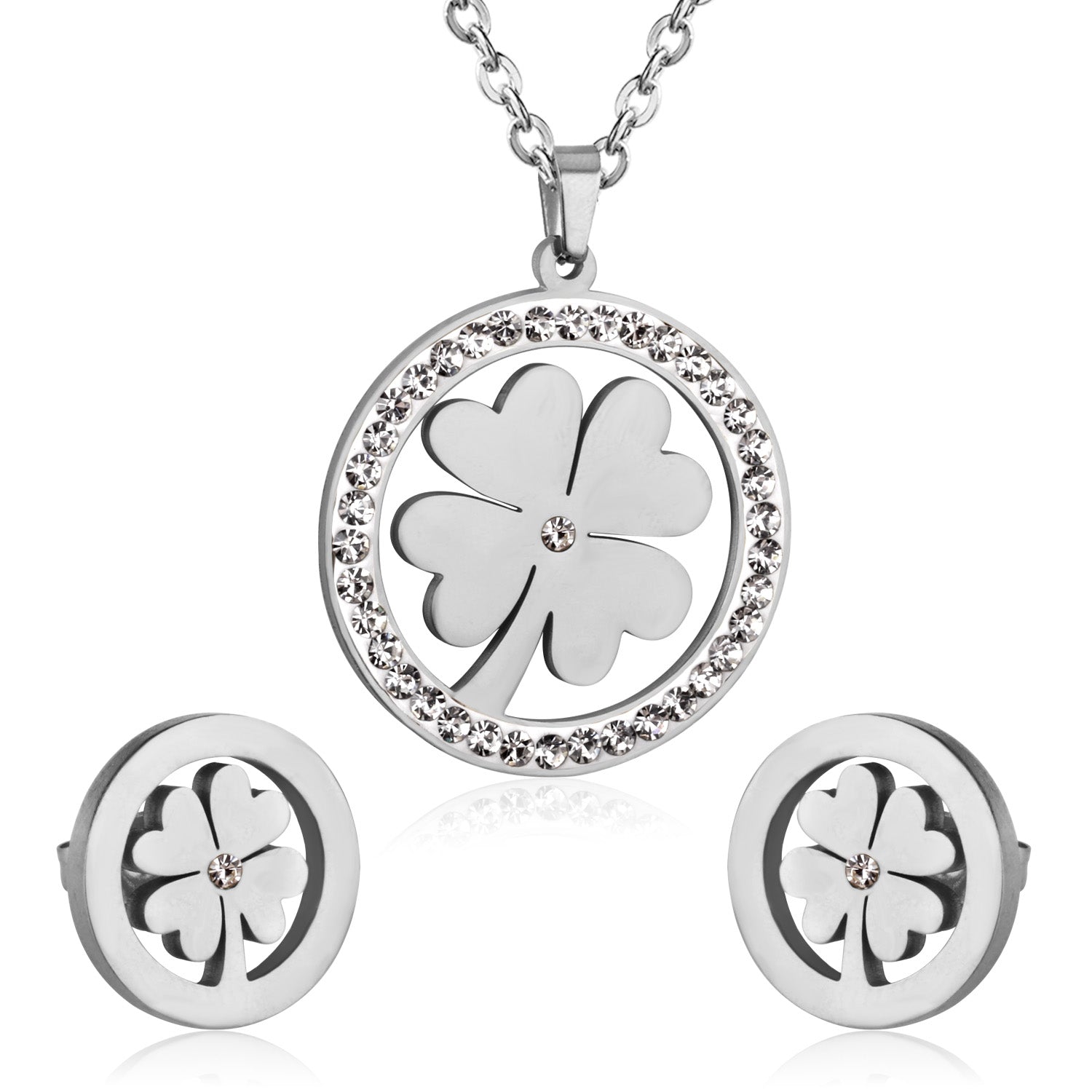 Steel/Golden Smooth Partial Surface Stick Diamond Wispy Small Flower Cut Jewelry Set asonjewelry