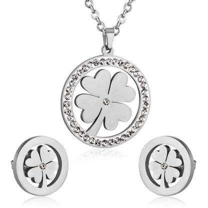 Steel/Golden Smooth Partial Surface Stick Diamond Wispy Small Flower Cut Jewelry Set asonjewelry