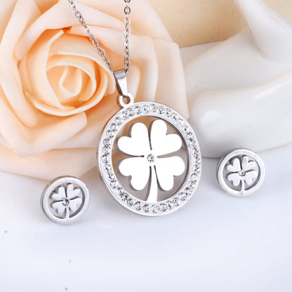 Steel/Golden Smooth Partial Surface Stick Diamond Wispy Small Flower Cut Jewelry Set asonjewelry