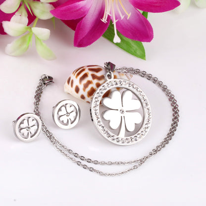 Steel/Golden Smooth Partial Surface Stick Diamond Wispy Small Flower Cut Jewelry Set asonjewelry