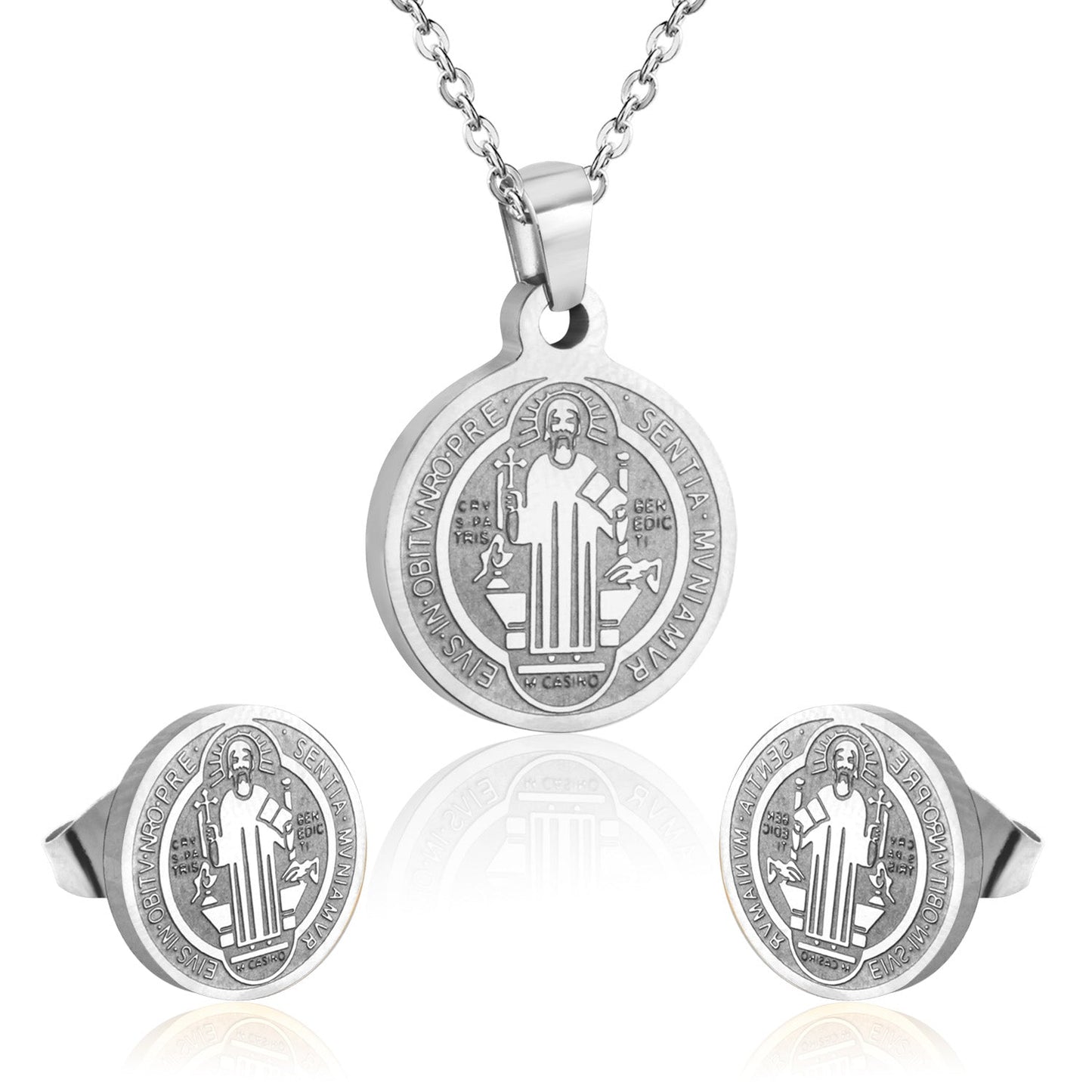 Steel/golden surface etching out the king pattern cut jewelry set without diamonds asonjewelry