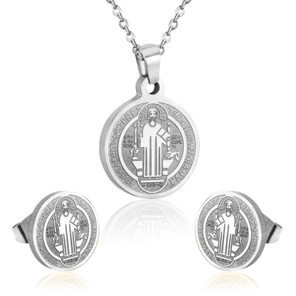 Steel/golden surface etching out the king pattern cut jewelry set without diamonds asonjewelry