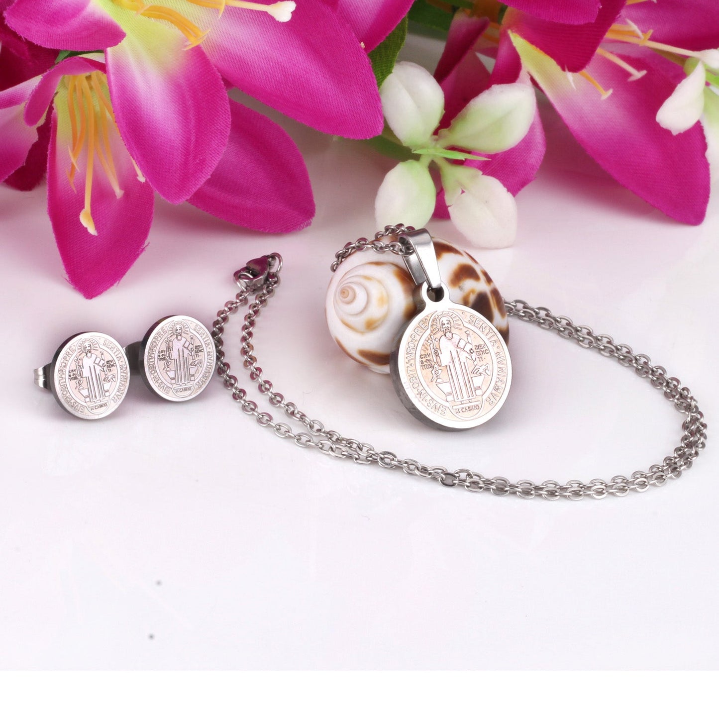 Steel/golden surface etching out the king pattern cut jewelry set without diamonds asonjewelry