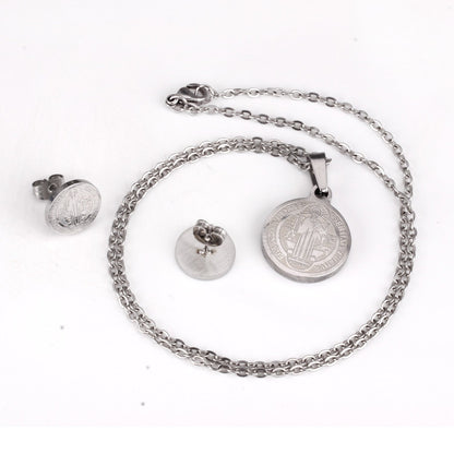 Steel/golden surface etching out the king pattern cut jewelry set without diamonds asonjewelry