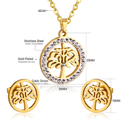 Gold/Steel Round Cut Pattern White Clay Sticky Diamonds Jewelry Set asonjewelry