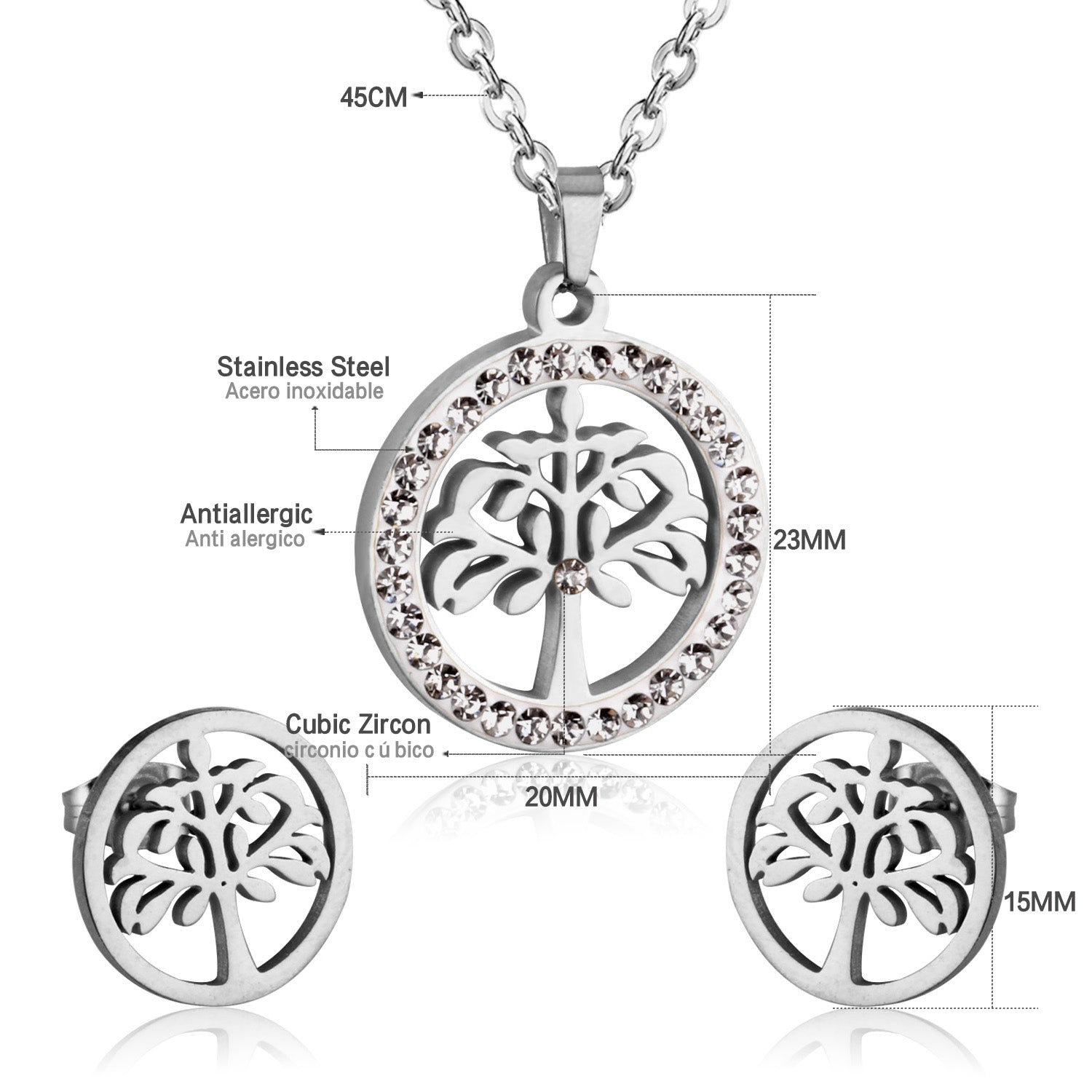 Gold/Steel Round Cut Pattern White Clay Sticky Diamonds Jewelry Set asonjewelry