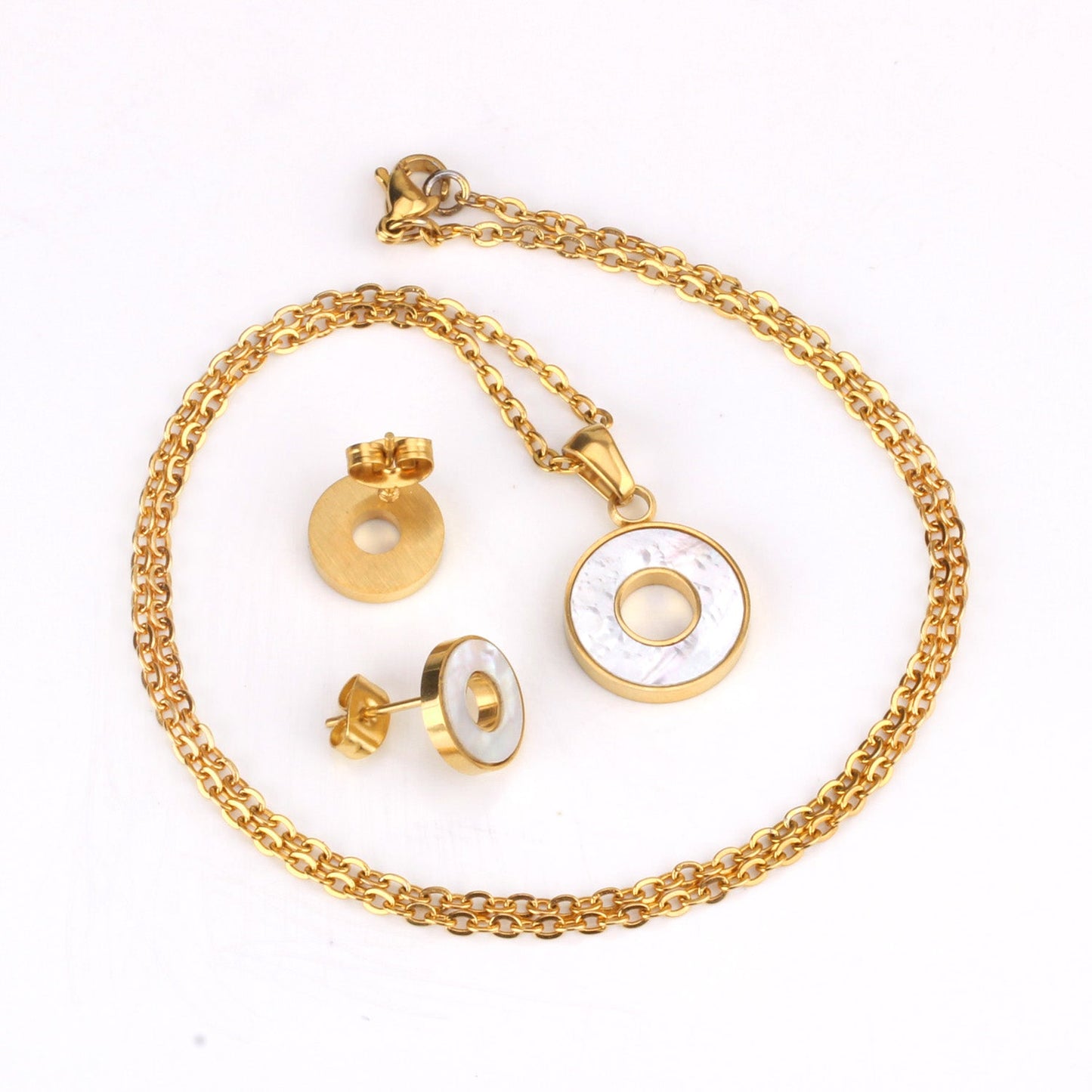 Steel/golden circle with glued circle shell jewelry set asonjewelry