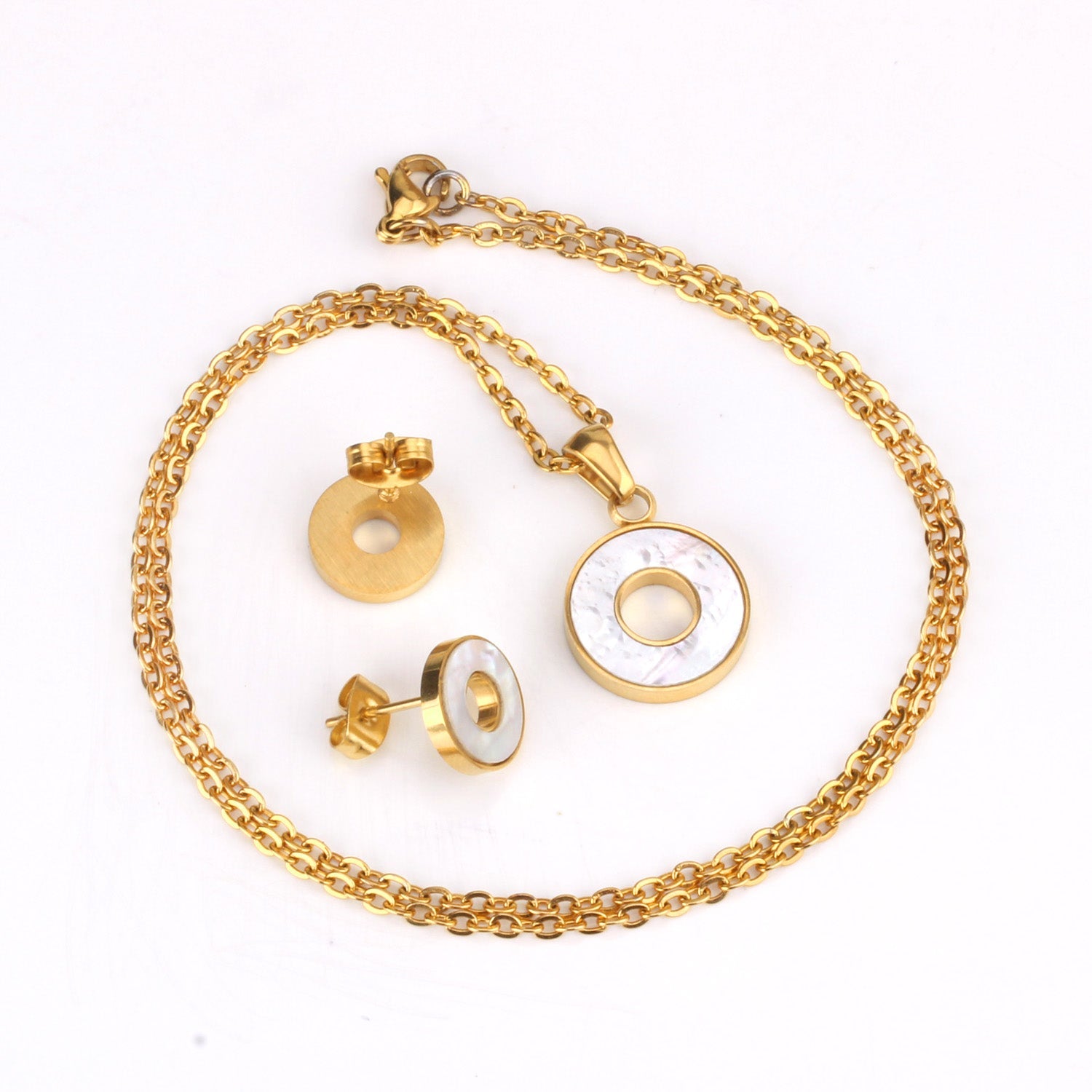 Steel/golden circle with glued circle shell jewelry set asonjewelry