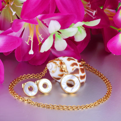 Steel/golden circle with glued circle shell jewelry set asonjewelry