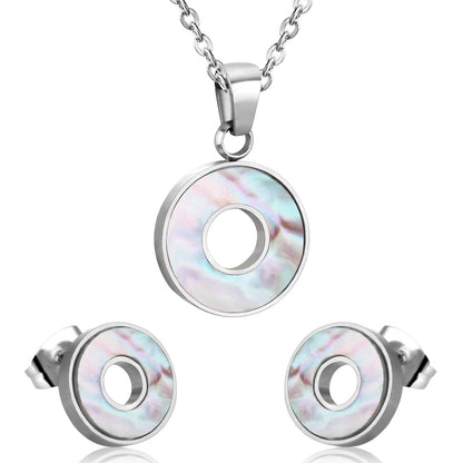 Steel/golden circle with glued circle shell jewelry set asonjewelry