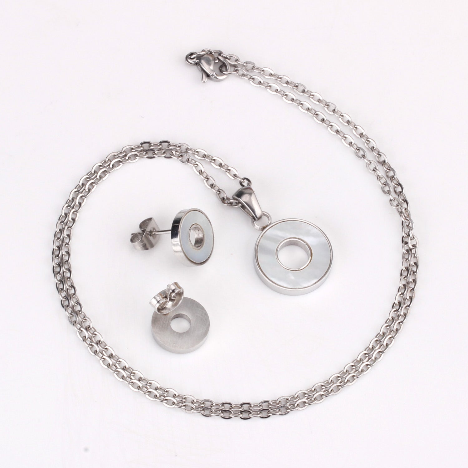 Steel/golden circle with glued circle shell jewelry set asonjewelry
