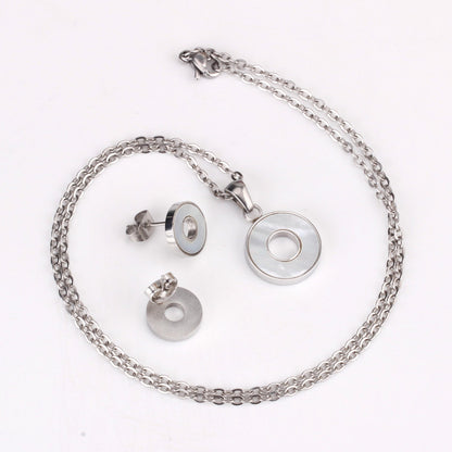 Steel/golden circle with glued circle shell jewelry set asonjewelry