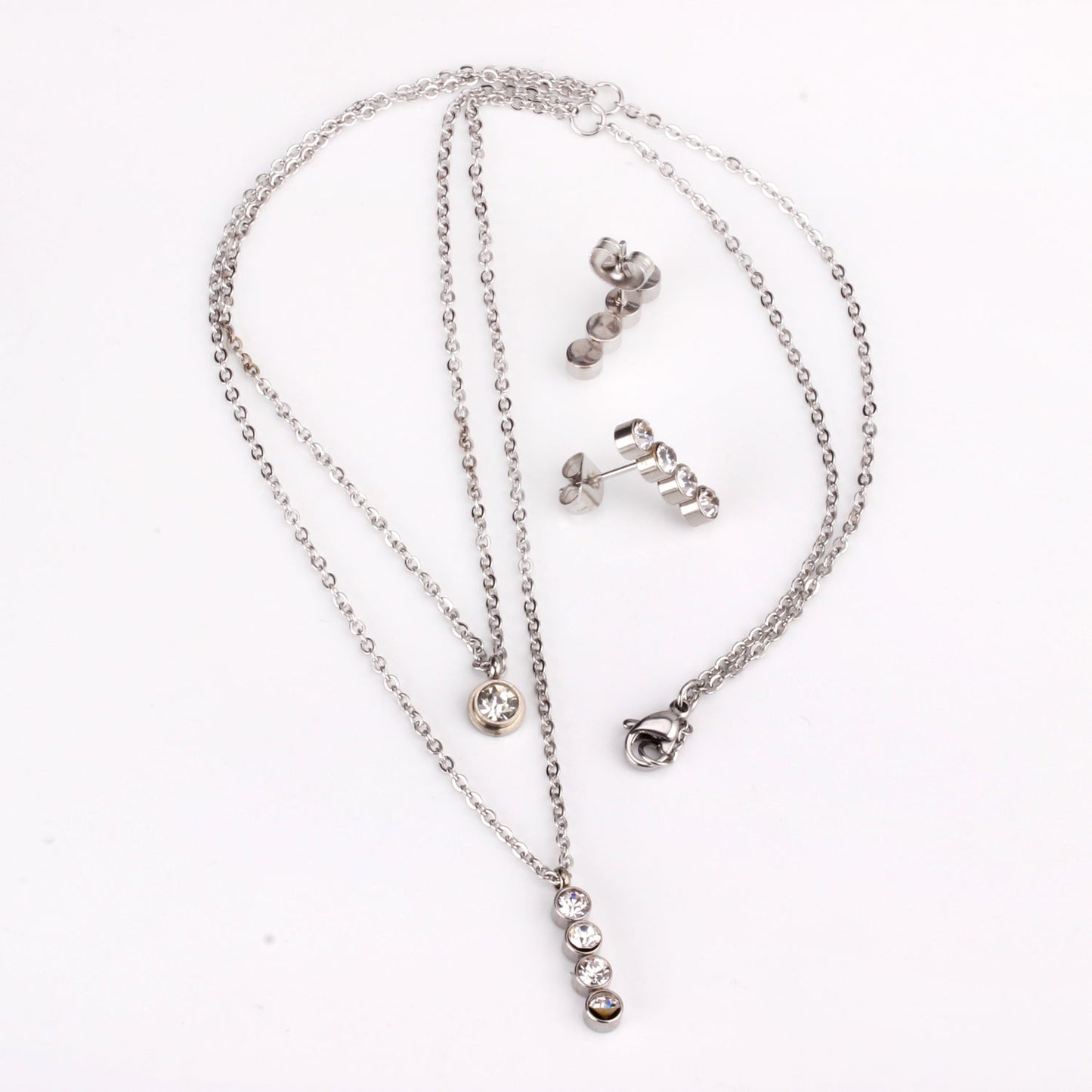 Steel/Gold Double Chain Pendant Set with Diamonds asonjewelry