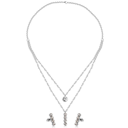 Steel/Gold Double Chain Pendant Set with Diamonds asonjewelry