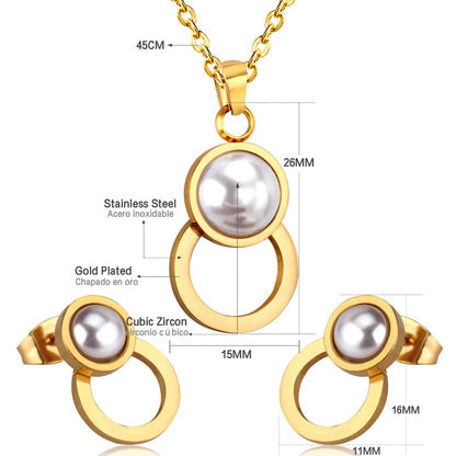 Steel/golden figure 8 shape with pearl + wisp round jewelry set asonjewelry