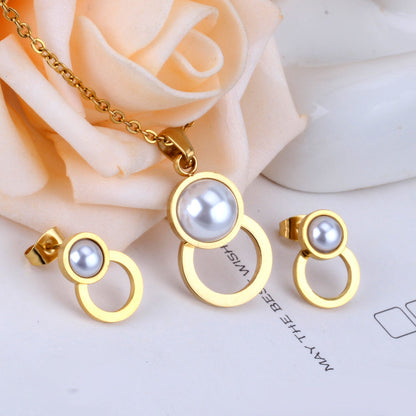 Steel/golden figure 8 shape with pearl + wisp round jewelry set asonjewelry