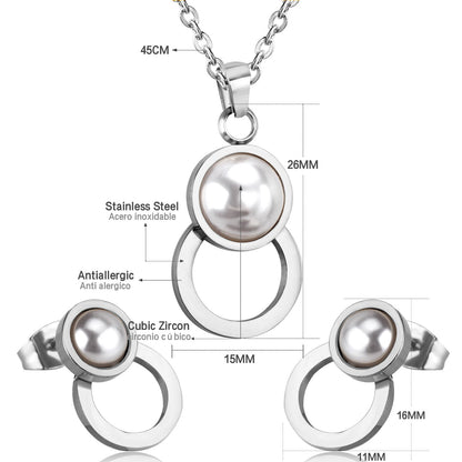 Steel/golden figure 8 shape with pearl + wisp round jewelry set asonjewelry