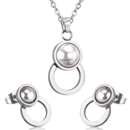 Steel/golden figure 8 shape with pearl + wisp round jewelry set asonjewelry