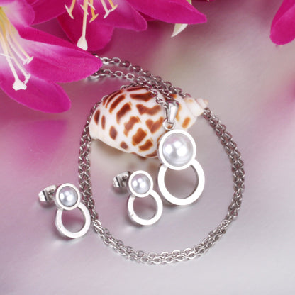 Steel/golden figure 8 shape with pearl + wisp round jewelry set asonjewelry