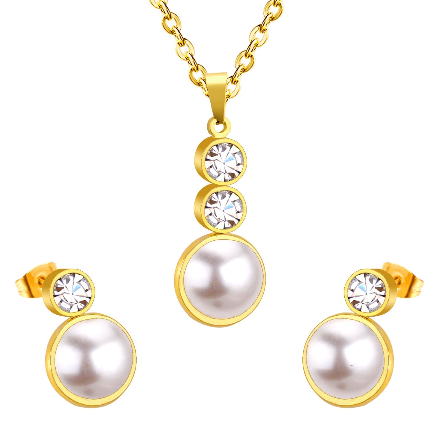 Gold/steel-colored sticky pearls set + two small round cakes topped with diamonds asonjewelry