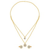 Steel/Golden Discus with Diamonds Double Chain Pendant Jewelry Set