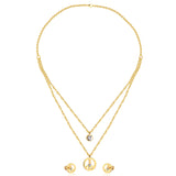 Steel/golden double chain pendant jewelry set with diamonds in the form of a round bridge stand + diamonds on one chain
