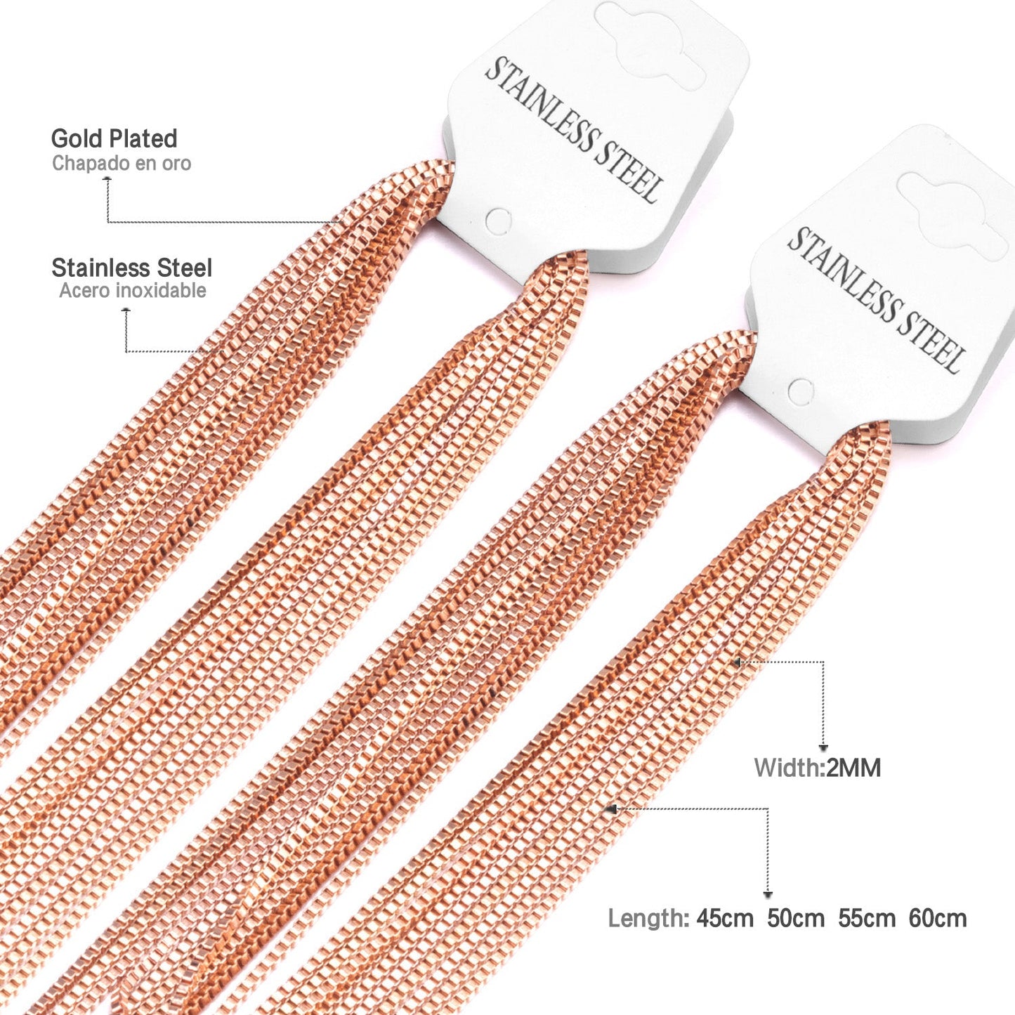 ASON 10pcs / 2mm*45~60cm square box with chain asonjewelry