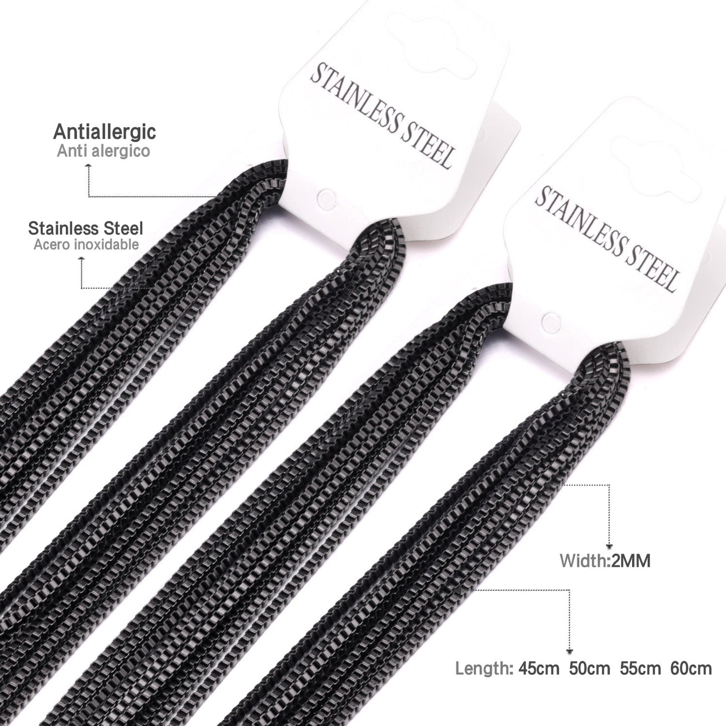 ASON 10pcs / 2mm*45~60cm square box with chain asonjewelry