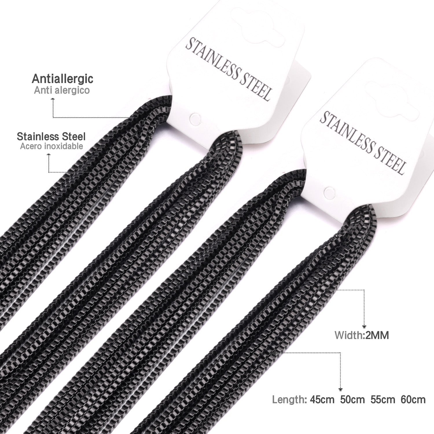 ASON 10pcs / 2mm*45~60cm square box with chain asonjewelry