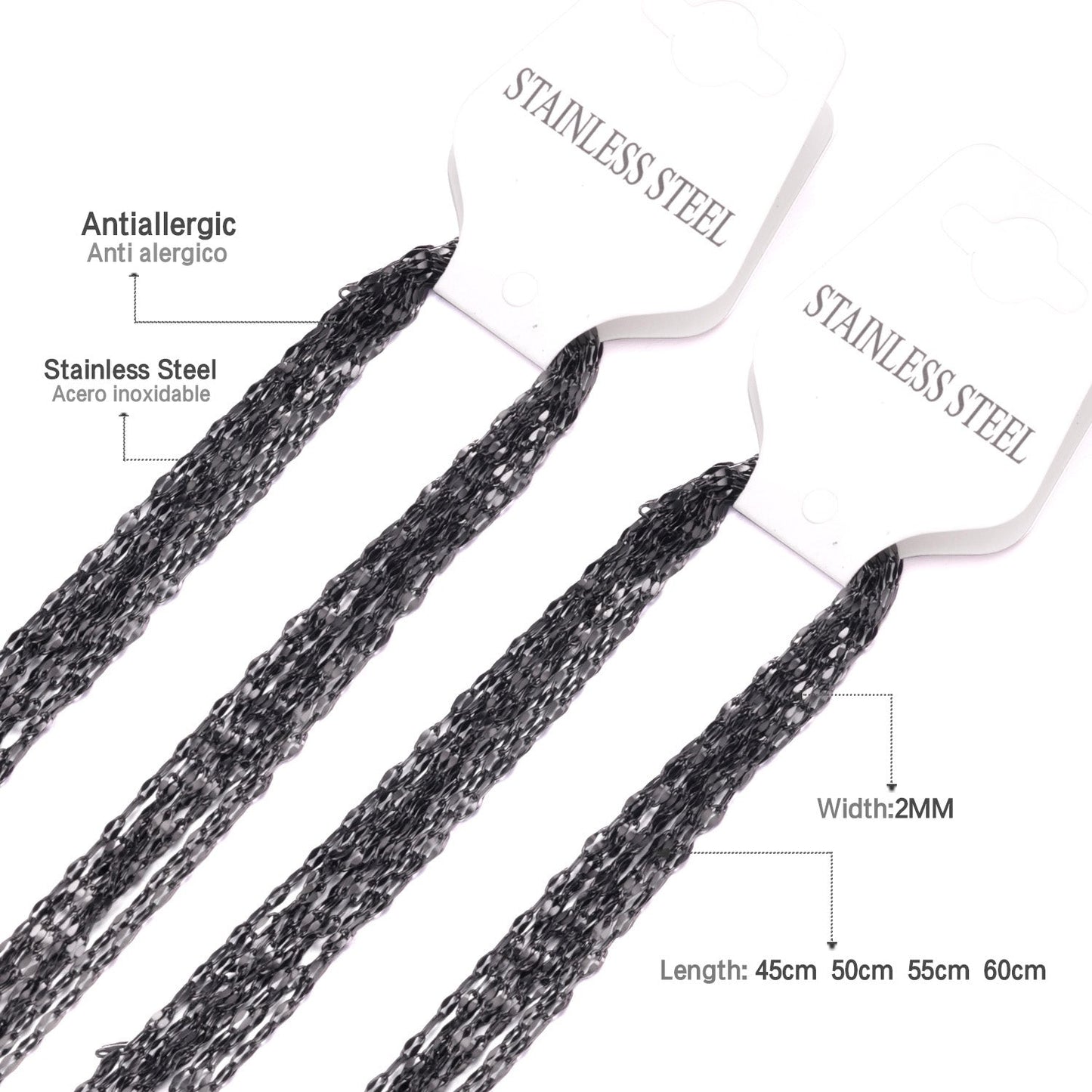 ASON 10pcs / 2mm*45cm 50cm 55cm 60cm Lips Stainless Steel Chains asonjewelry