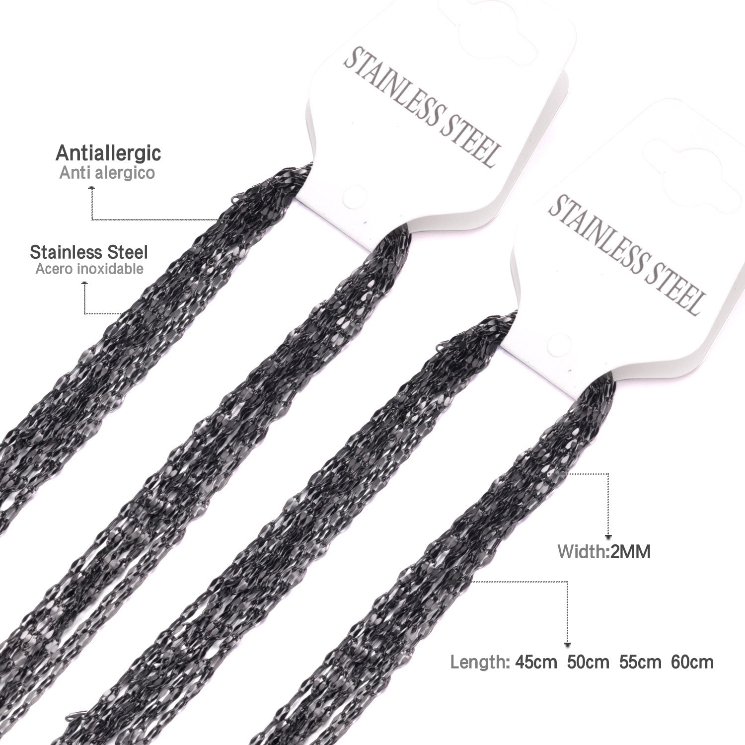 ASON 10pcs / 2mm*45cm 50cm 55cm 60cm Lips Stainless Steel Chains asonjewelry