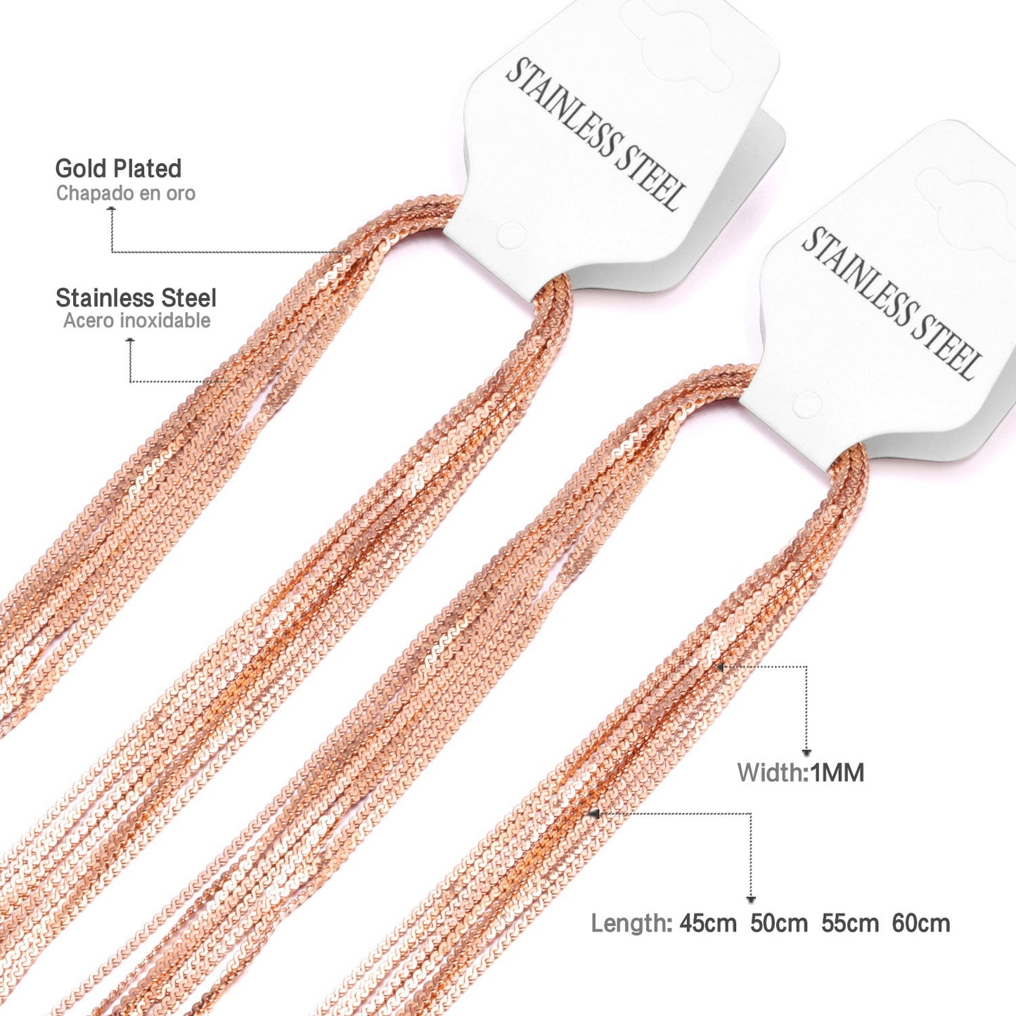 ASON 10pcs / 2mm*45cm 50cm 55cm 60cm S-Shape Stainless Steel Chains asonjewelry