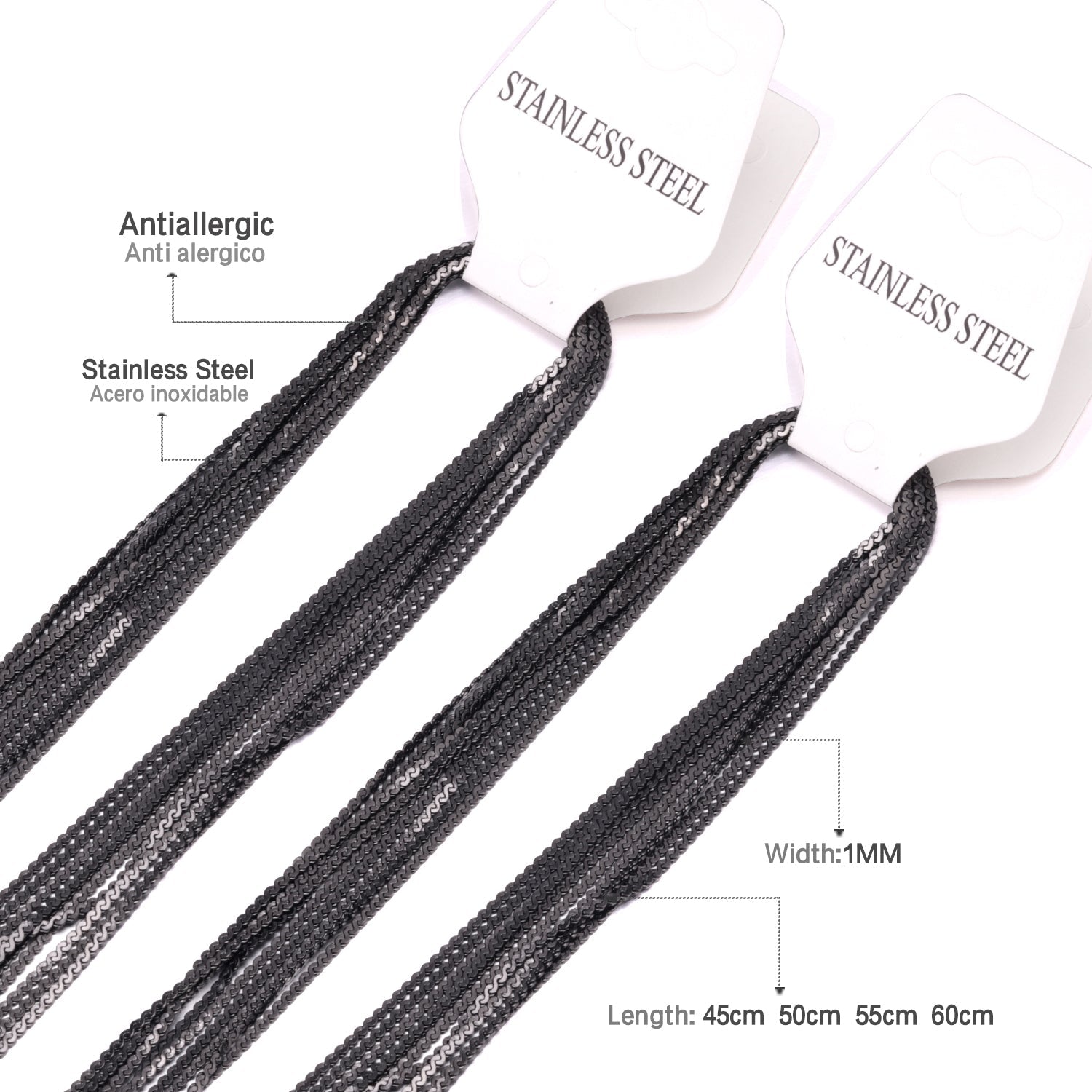 ASON 10pcs / 2mm*45cm 50cm 55cm 60cm S-Shape Stainless Steel Chains asonjewelry