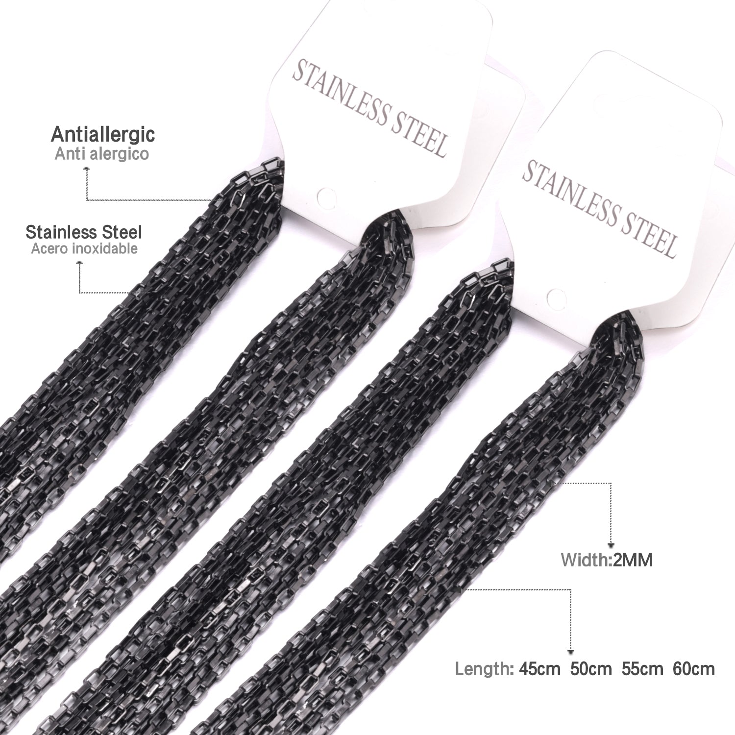 ASON 10pcs / 2mm*45cm 50cm 55cm 60cm long box with chain asonjewelry