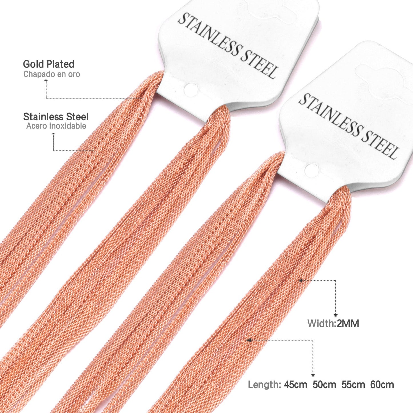 ASON 10pcs / 2mm*45cm 50cm 55cm 60cm Flat Mesh with Chains asonjewelry