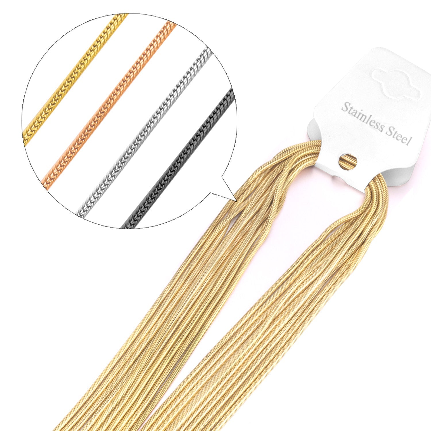 ASON 10pcs/bulk long necklace collar 2mm*45cm & 3mm*45cm round snake with chain steel color & gold color stainless steel necklace wholesale asonjewelry