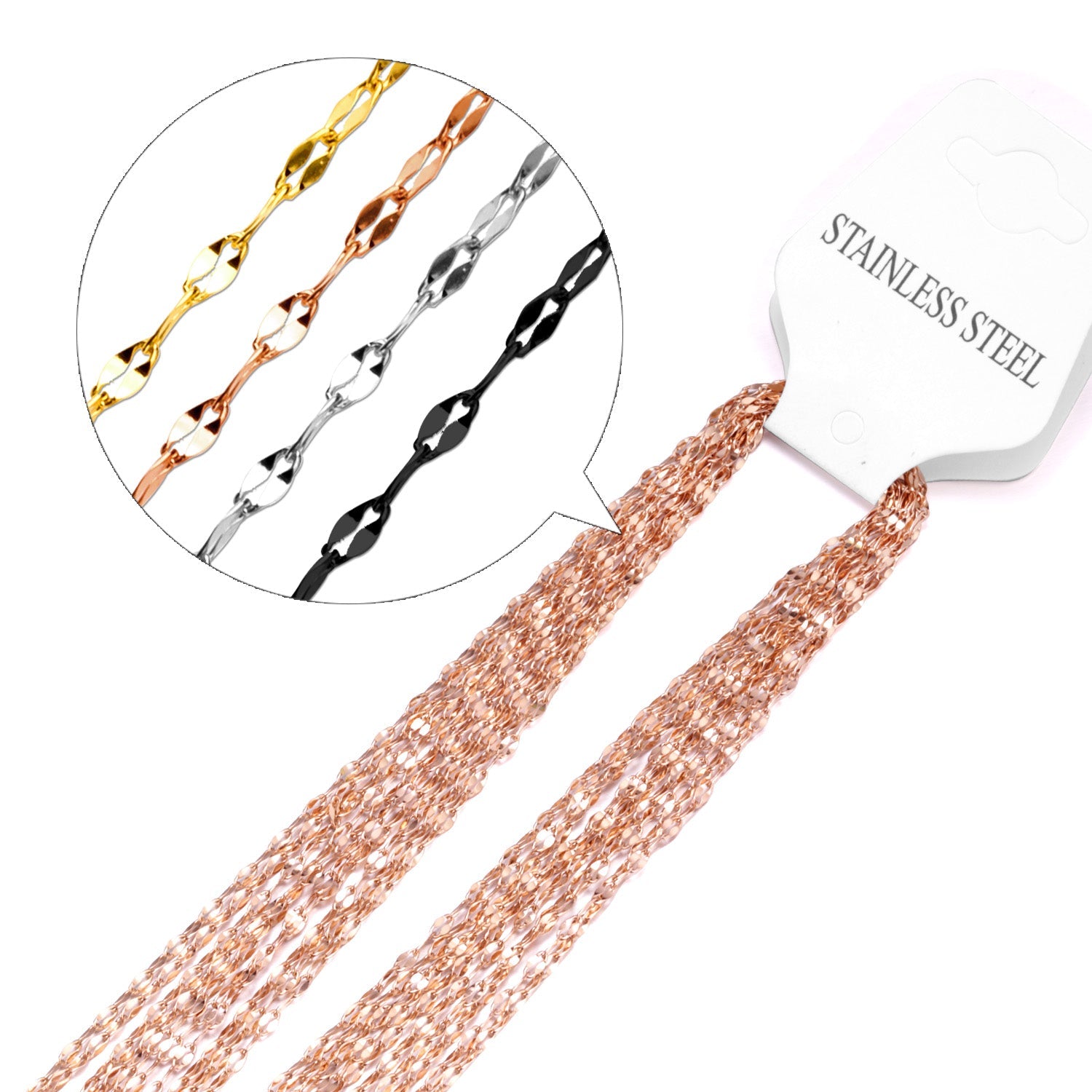 ASON 10pcs / 2mm*45cm 50cm 55cm 60cm Lips Stainless Steel Chains asonjewelry